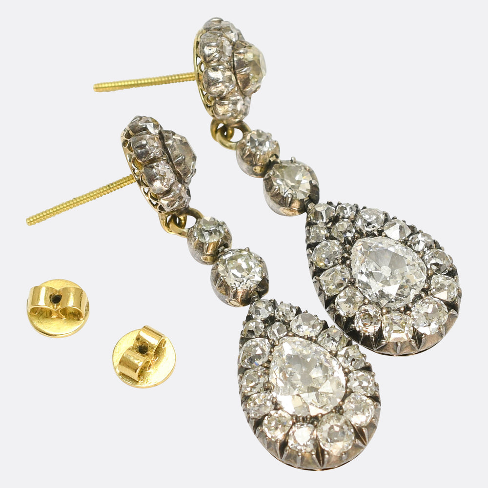Georgian 5.4ct Diamond Cluster Drop Earrings
