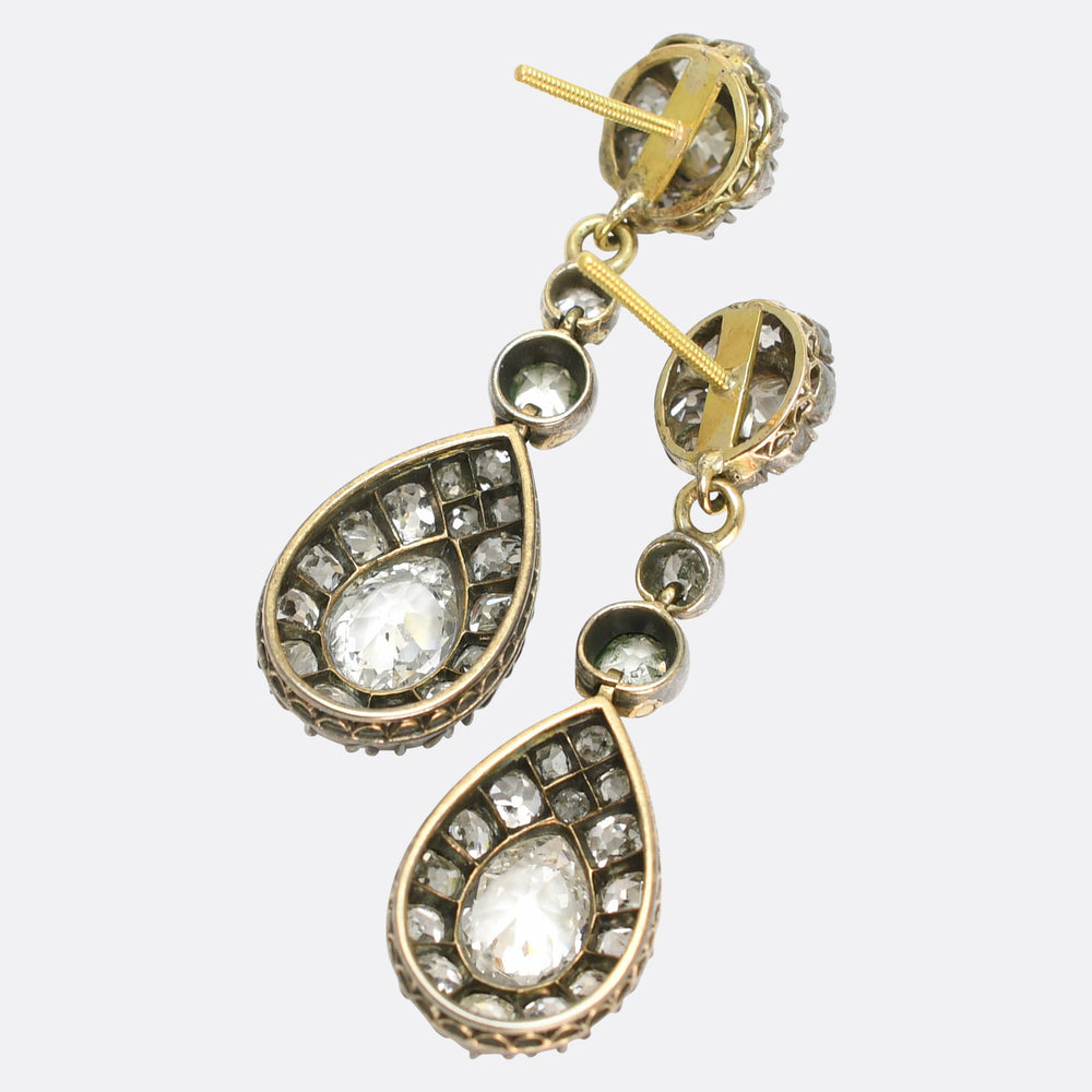 Georgian 5.4ct Diamond Cluster Drop Earrings