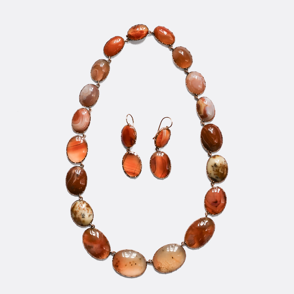 Georgian Agate Rivière Necklace & Earrings Suite