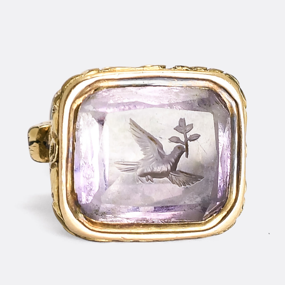 Georgian Amethyst Dove Of Peace Intaglio Seal Fob Pendant