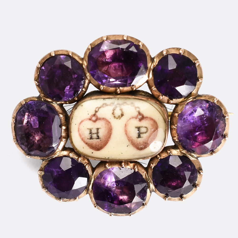 Georgian Amethyst Entwined Hearts Memorial Pin