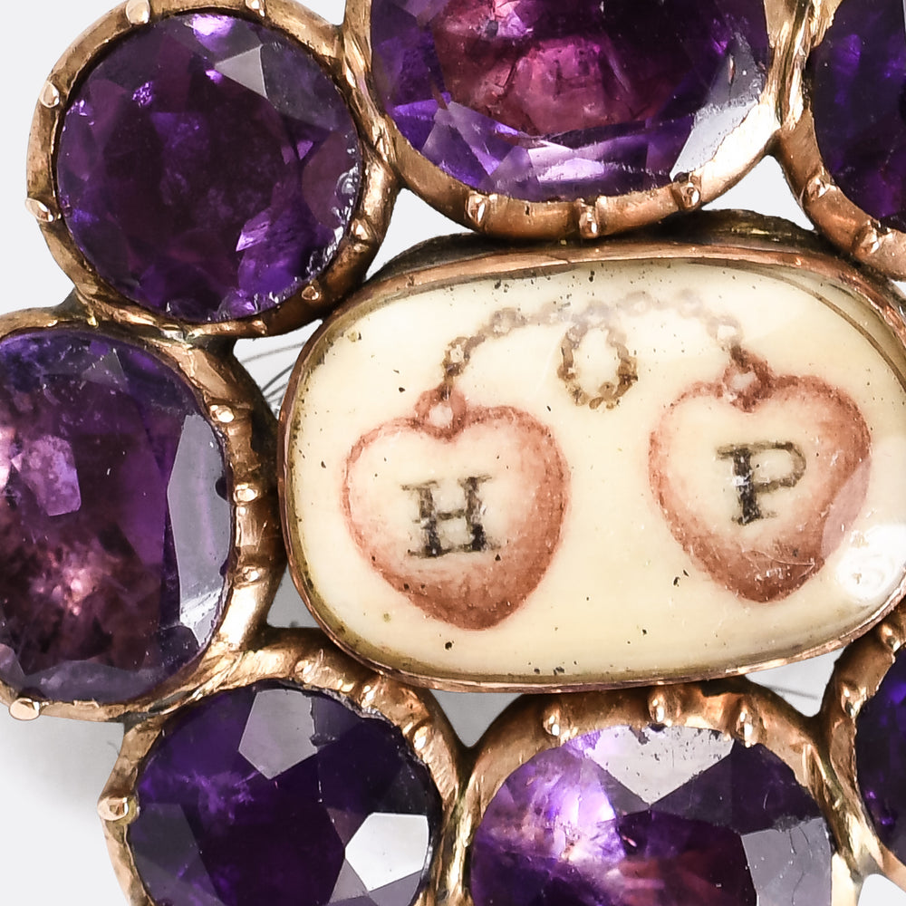 Georgian Amethyst Entwined Hearts Memorial Pin