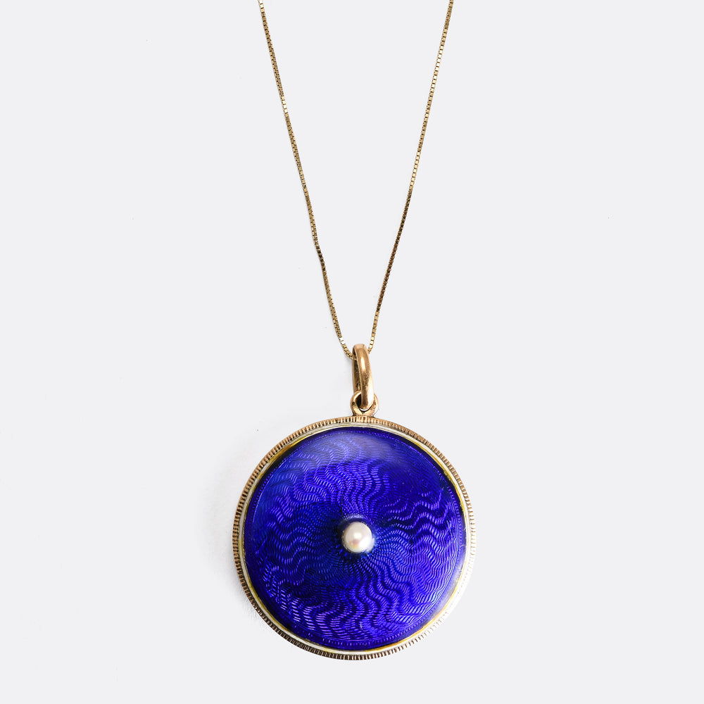 Georgian Blue Enamel & Pearl Locket