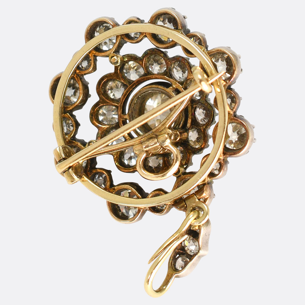 Georgian Boxed 8.46ct Diamond Cluster Brooch Pendant