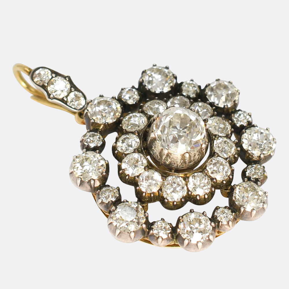 Georgian Boxed 8.46ct Diamond Cluster Brooch Pendant
