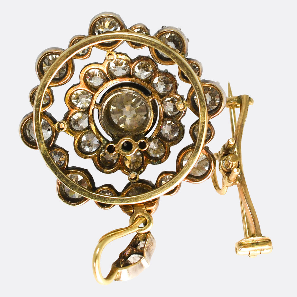 Georgian Boxed 8.46ct Diamond Cluster Brooch Pendant