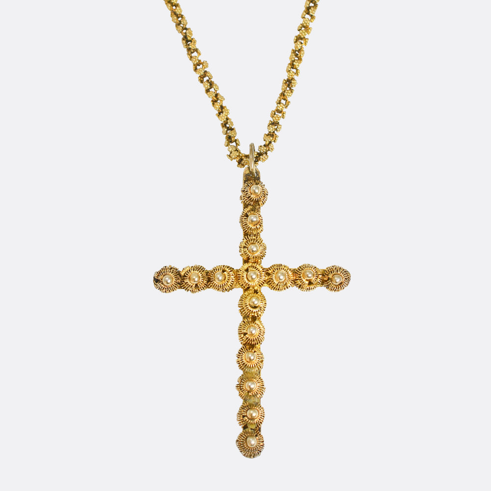 Georgian Cannetille Cross Pendant & Chain