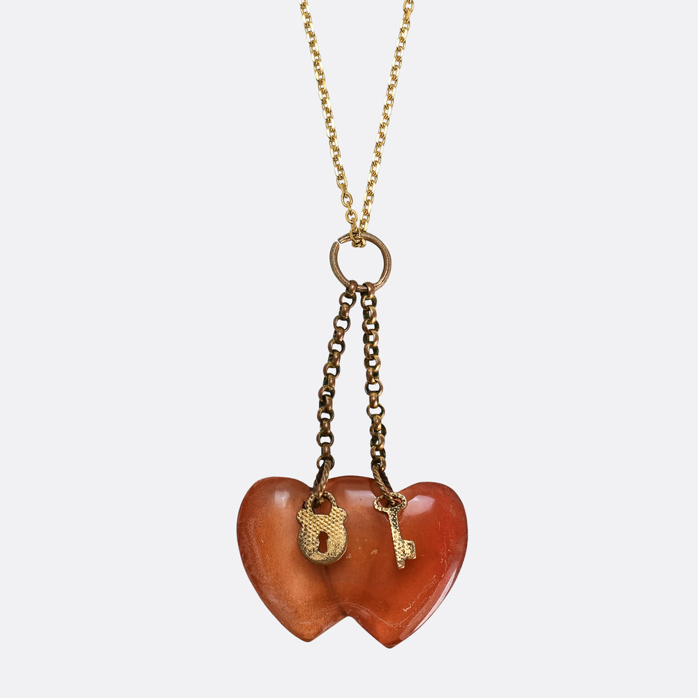 Georgian Carnelian Double Heart Charm Pendant