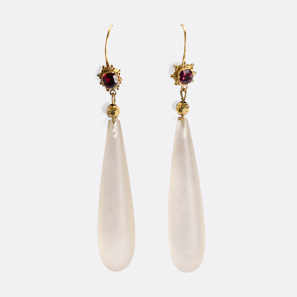 Georgian Chalcedony & Garnet Drop Earrings
