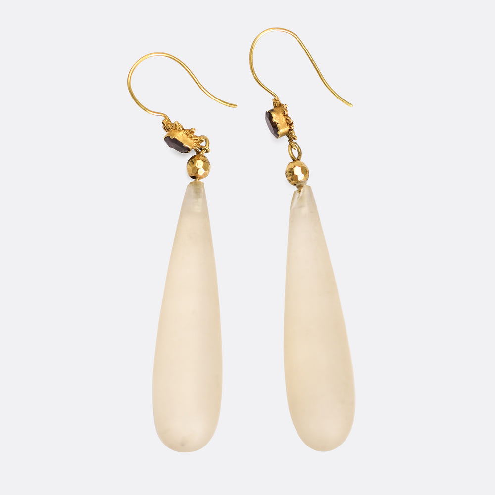 Georgian Chalcedony & Garnet Drop Earrings