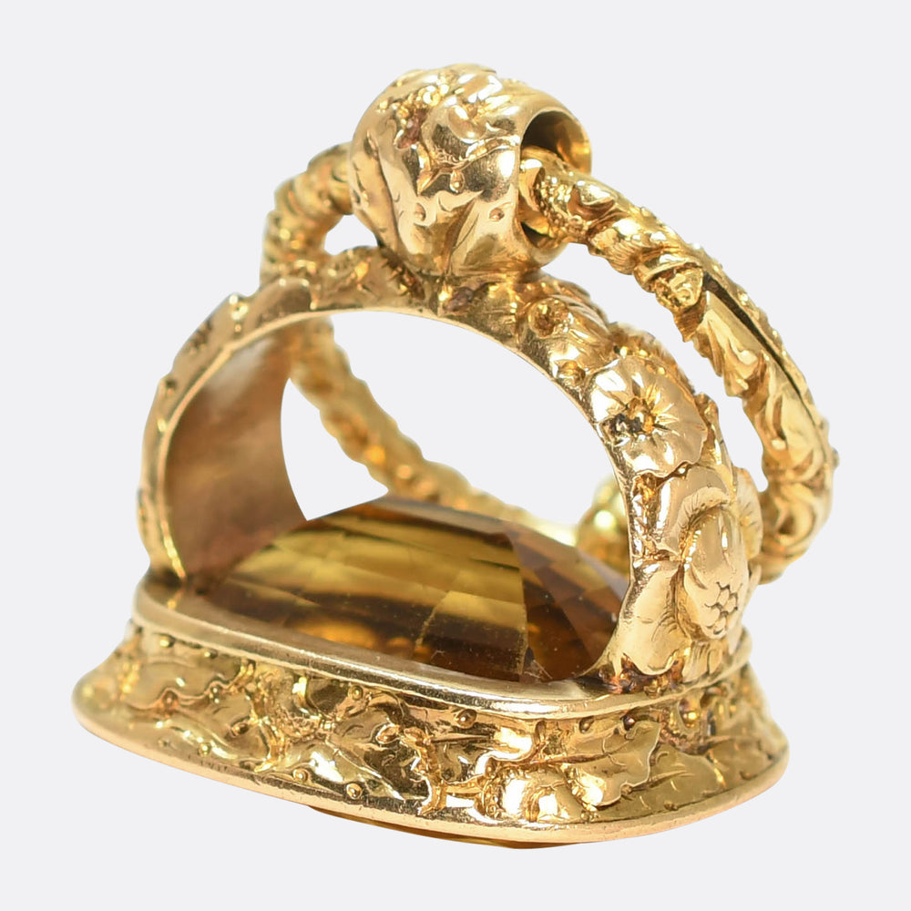 Georgian Citrine 15k Gold Seal Fob & Split Ring