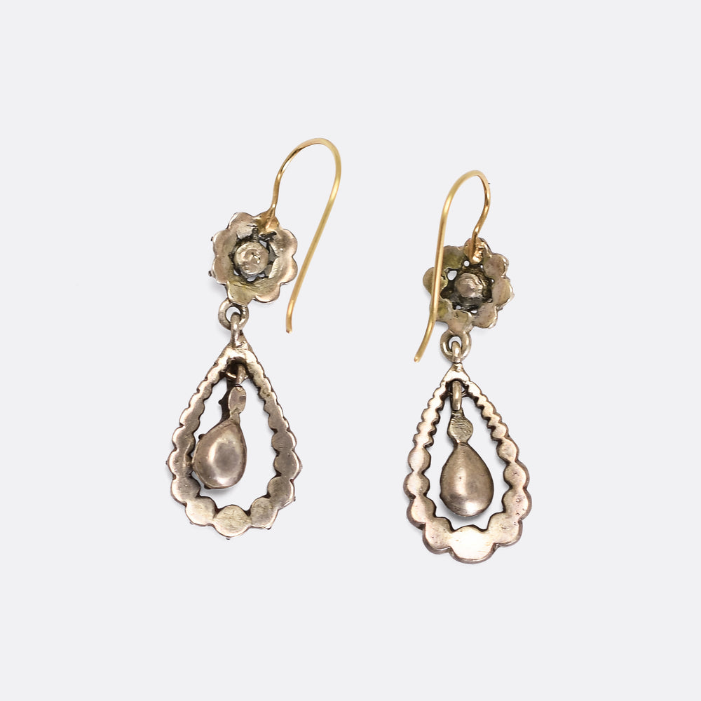 Georgian Diamond Teardrop Cluster Earrings