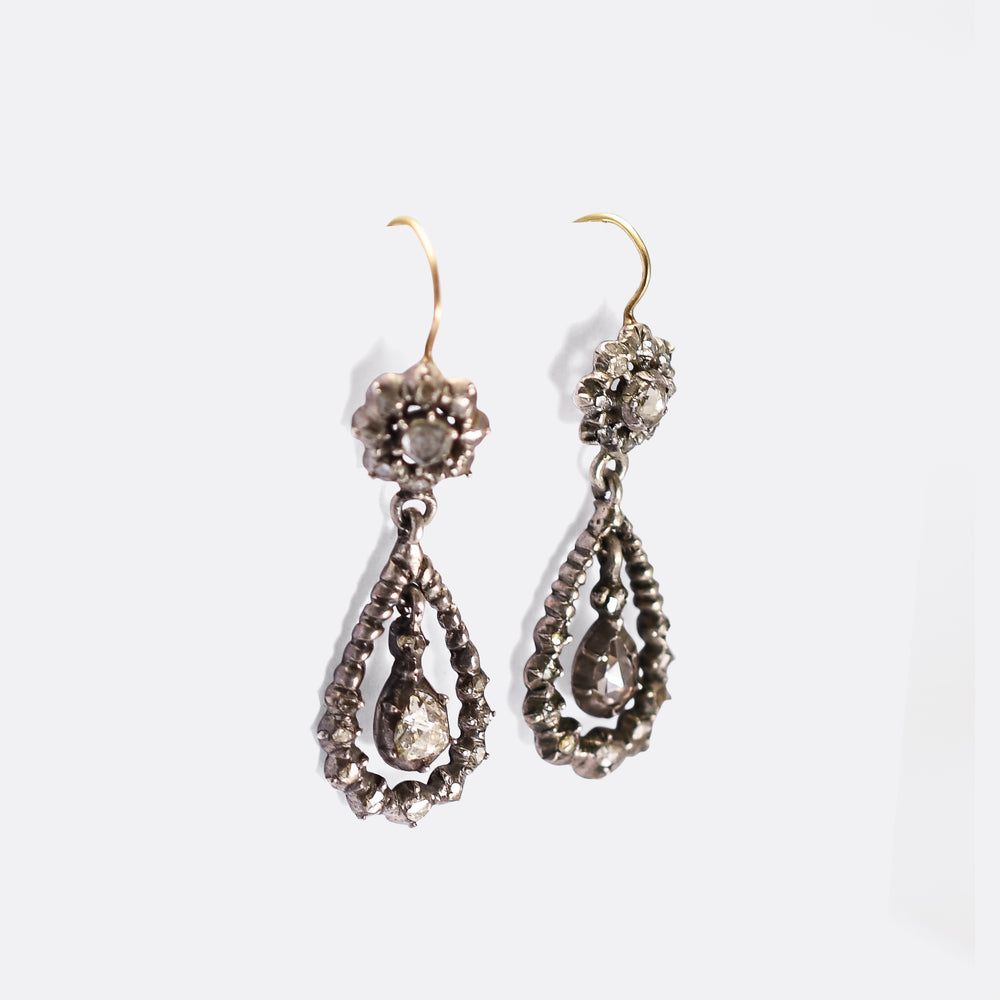 Georgian Diamond Teardrop Cluster Earrings