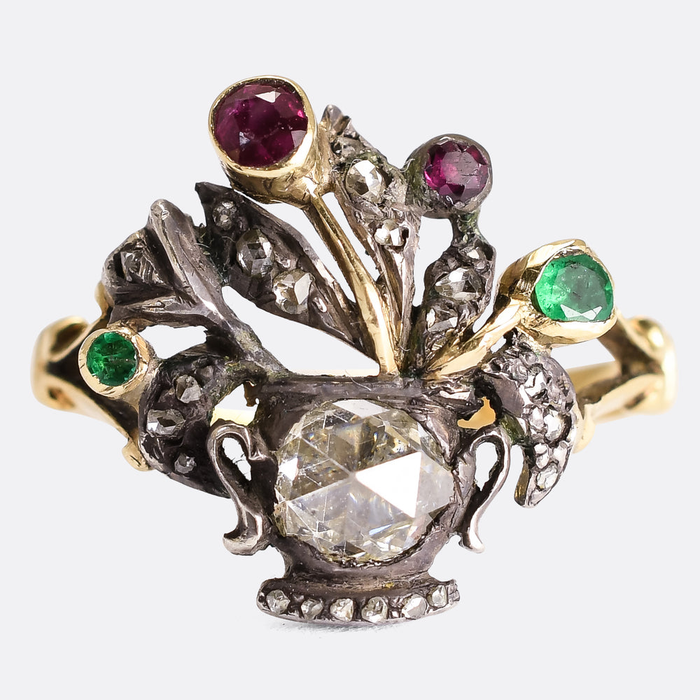 Georgian Diamond, Ruby & Emerald Giardinetti Ring