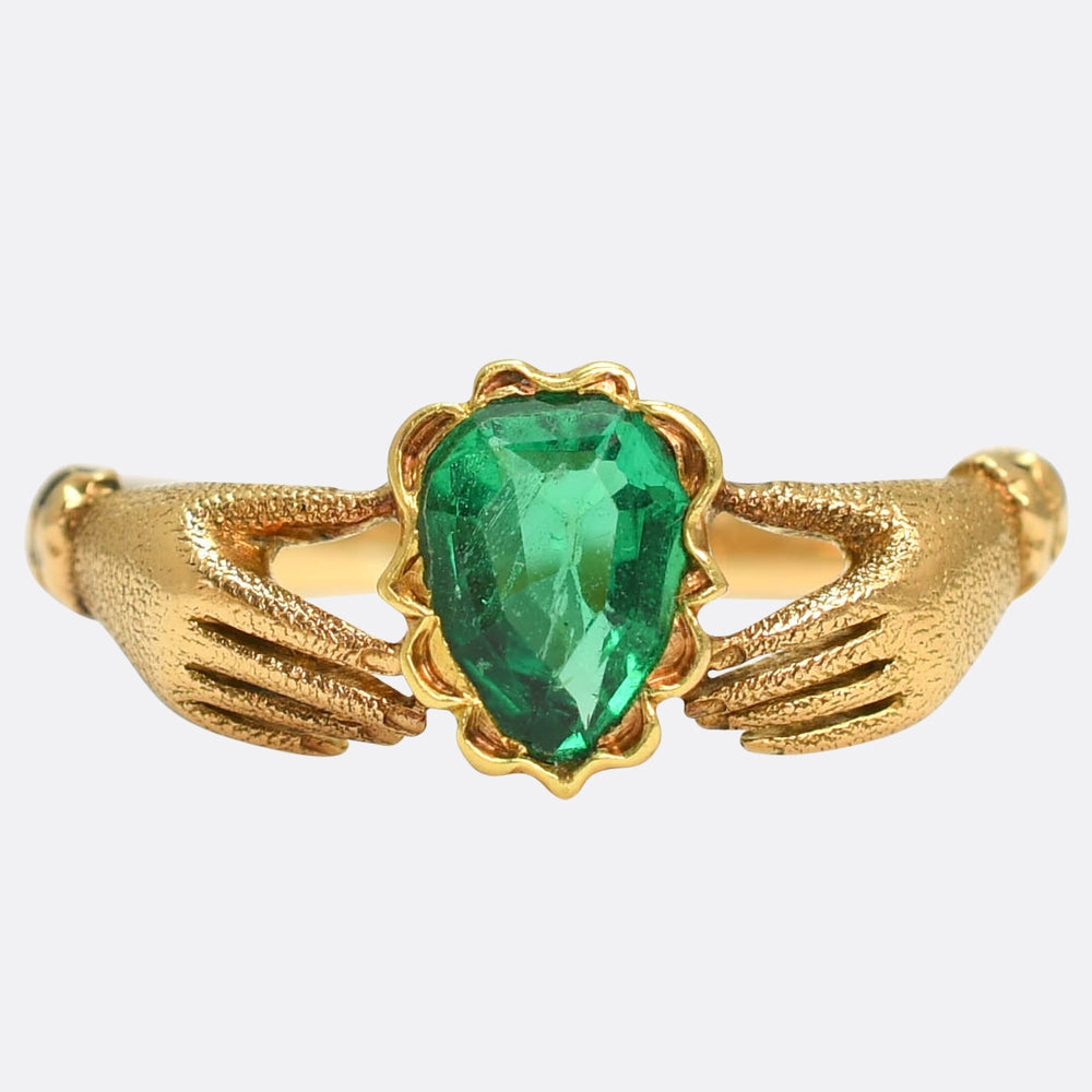 Georgian Emerald Heart Handclasp Ring