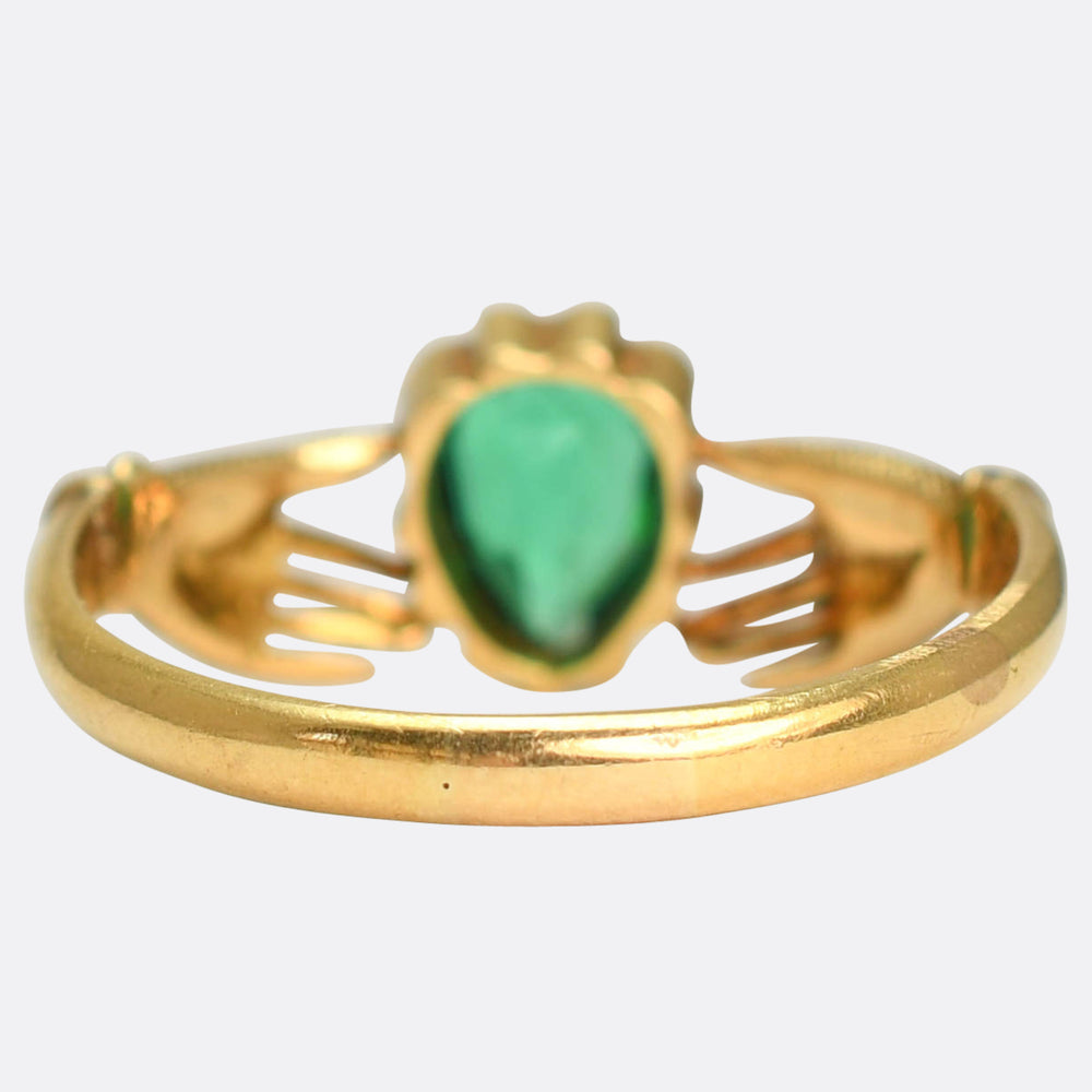 Georgian Emerald Heart Handclasp Ring