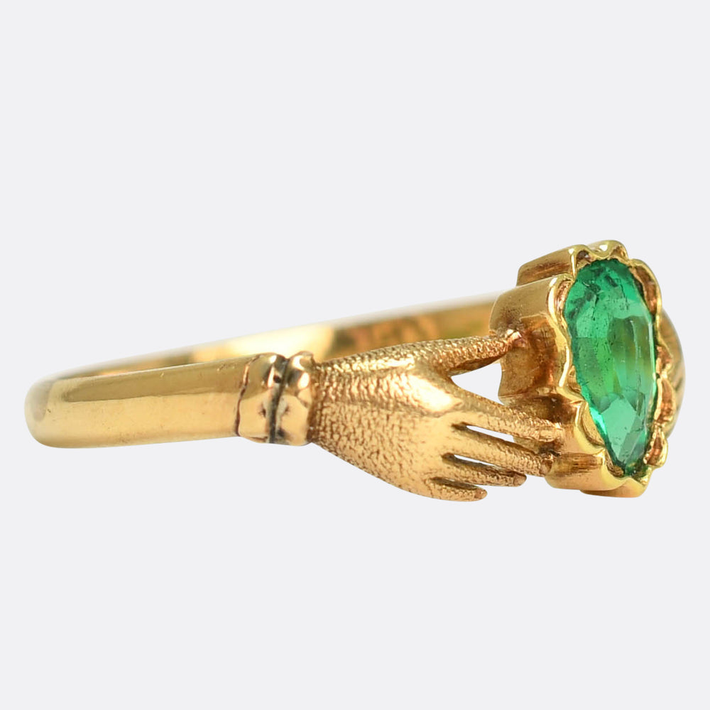 Georgian Emerald Heart Handclasp Ring