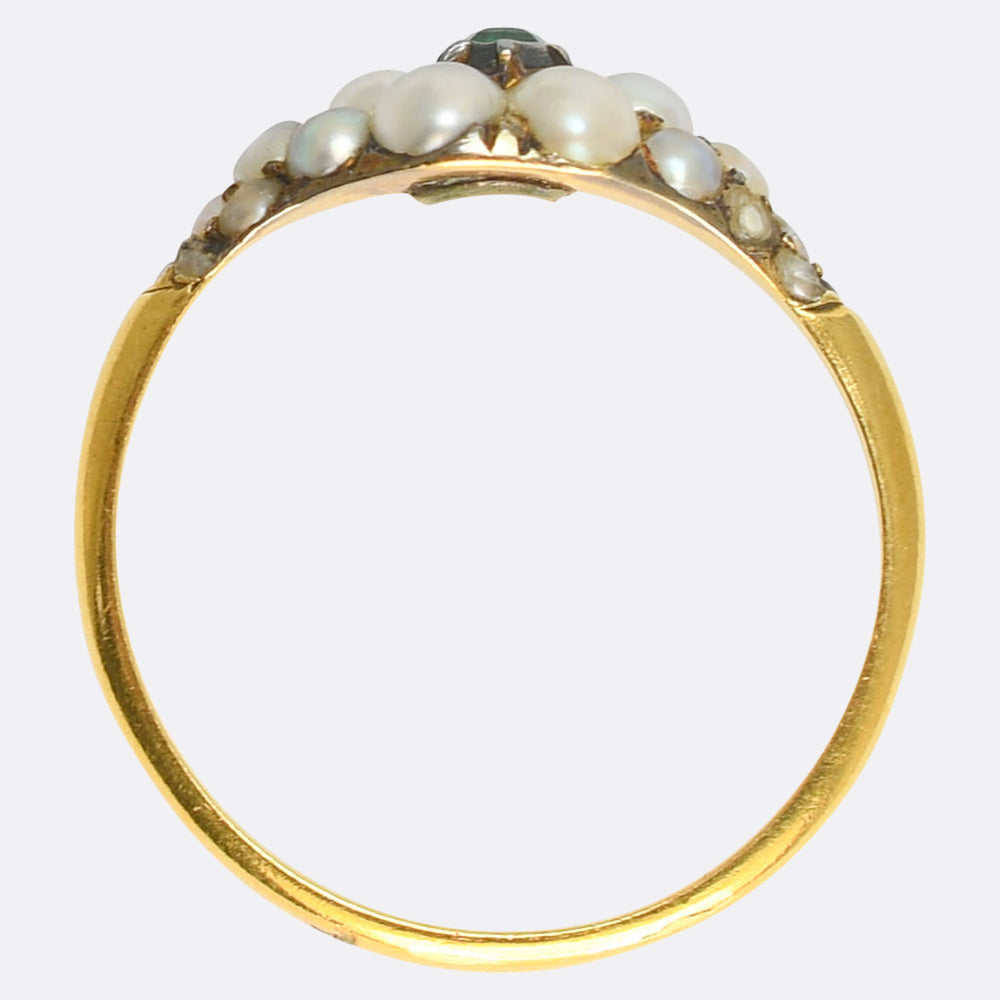 Georgian Emerald & Pearl Cluster Locket Ring