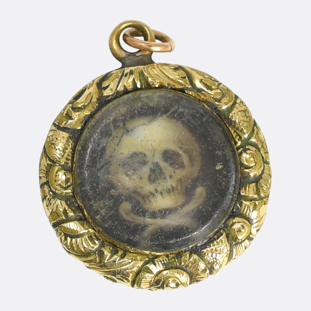 Georgian Enamel Memento Mori Skull Locket Charm