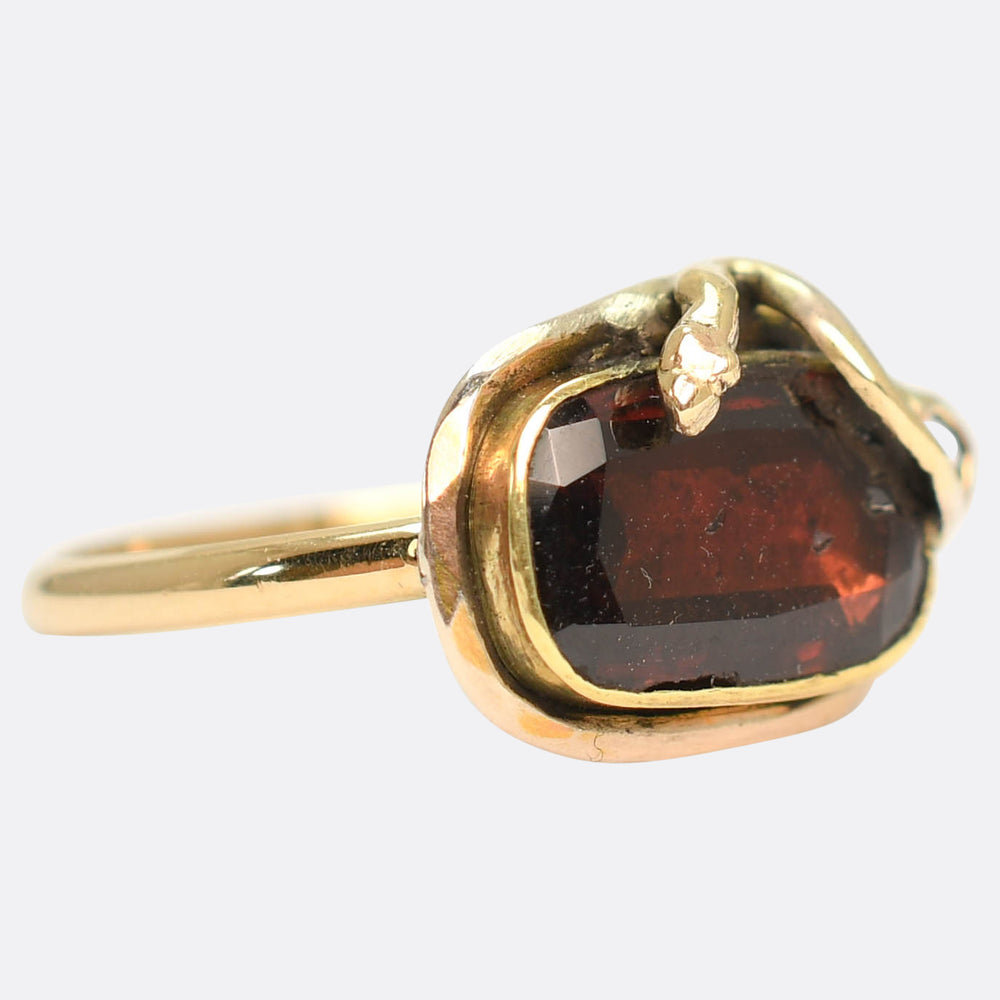 Georgian Flat Cut Garnet Snake Ring