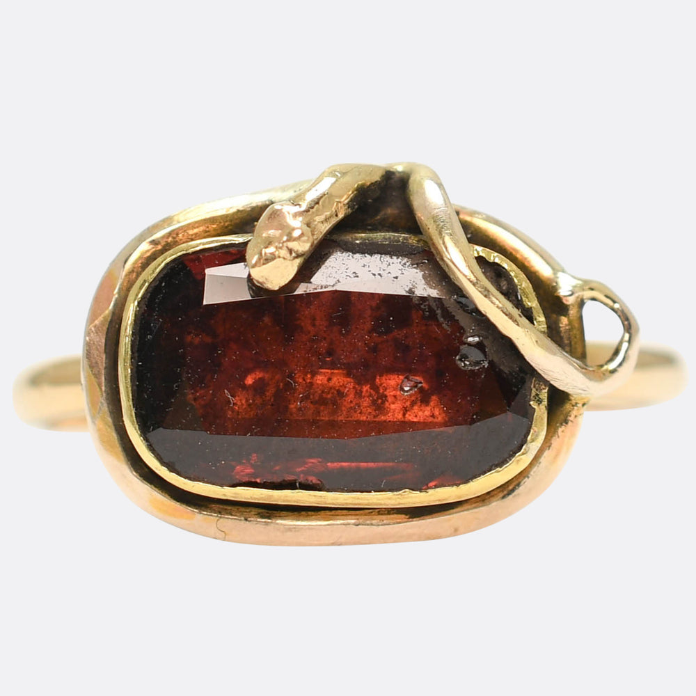 Georgian Flat Cut Garnet Snake Ring