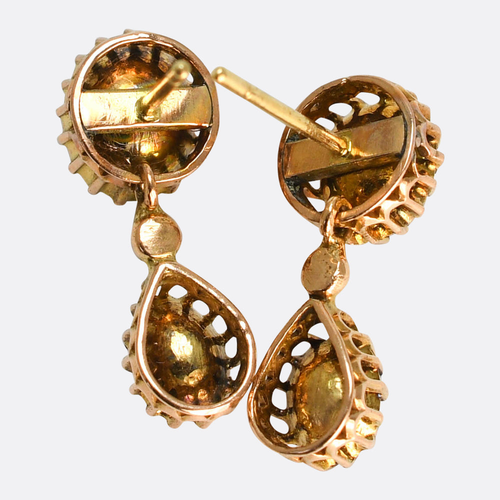 Georgian French Rose Cut Diamond Drop Earrings