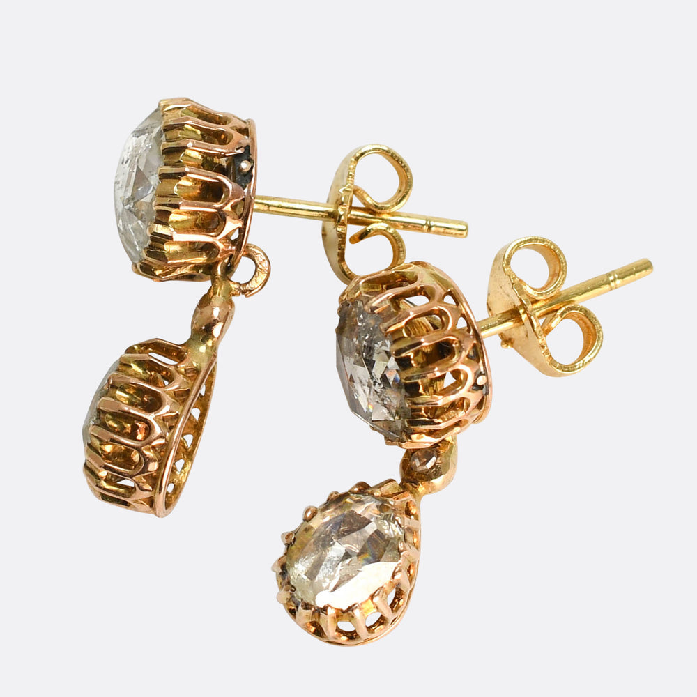 Georgian French Rose Cut Diamond Drop Earrings