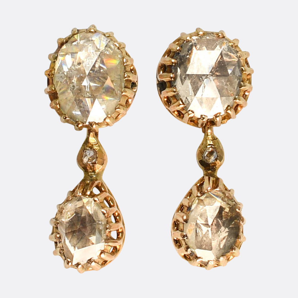Georgian French Rose Cut Diamond Drop Earrings