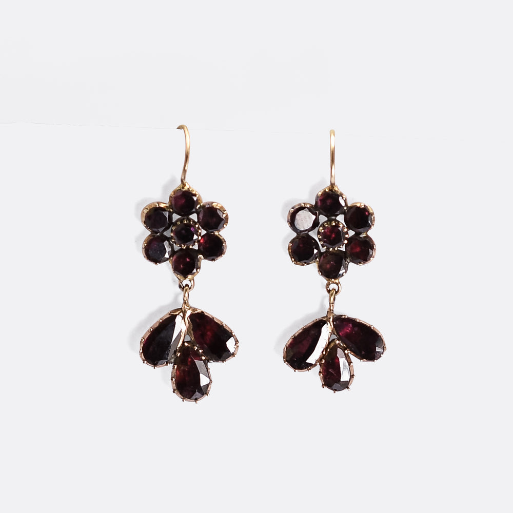 Georgian Garnet Flower Earrings