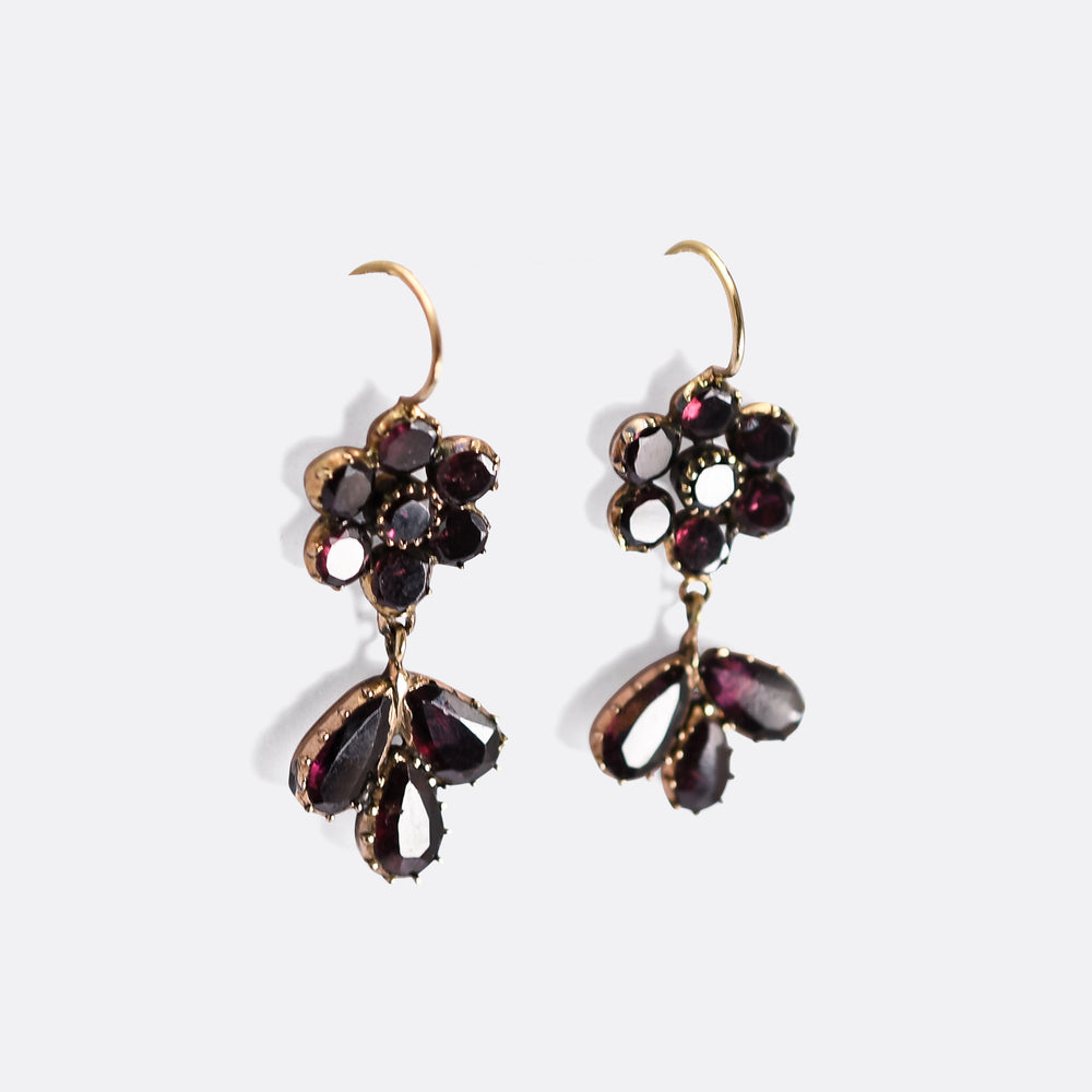 Georgian Garnet Flower Earrings