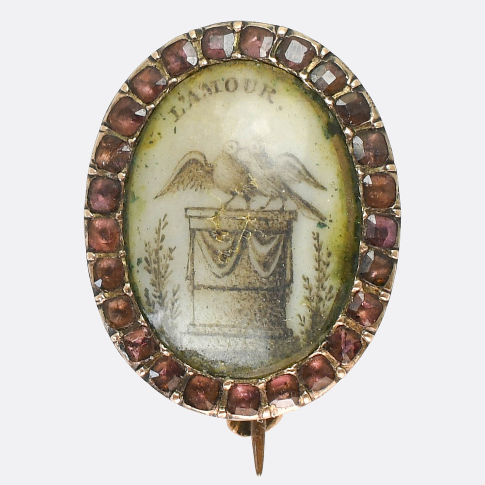 Georgian Garnet L'amour Love Birds Lace Pin