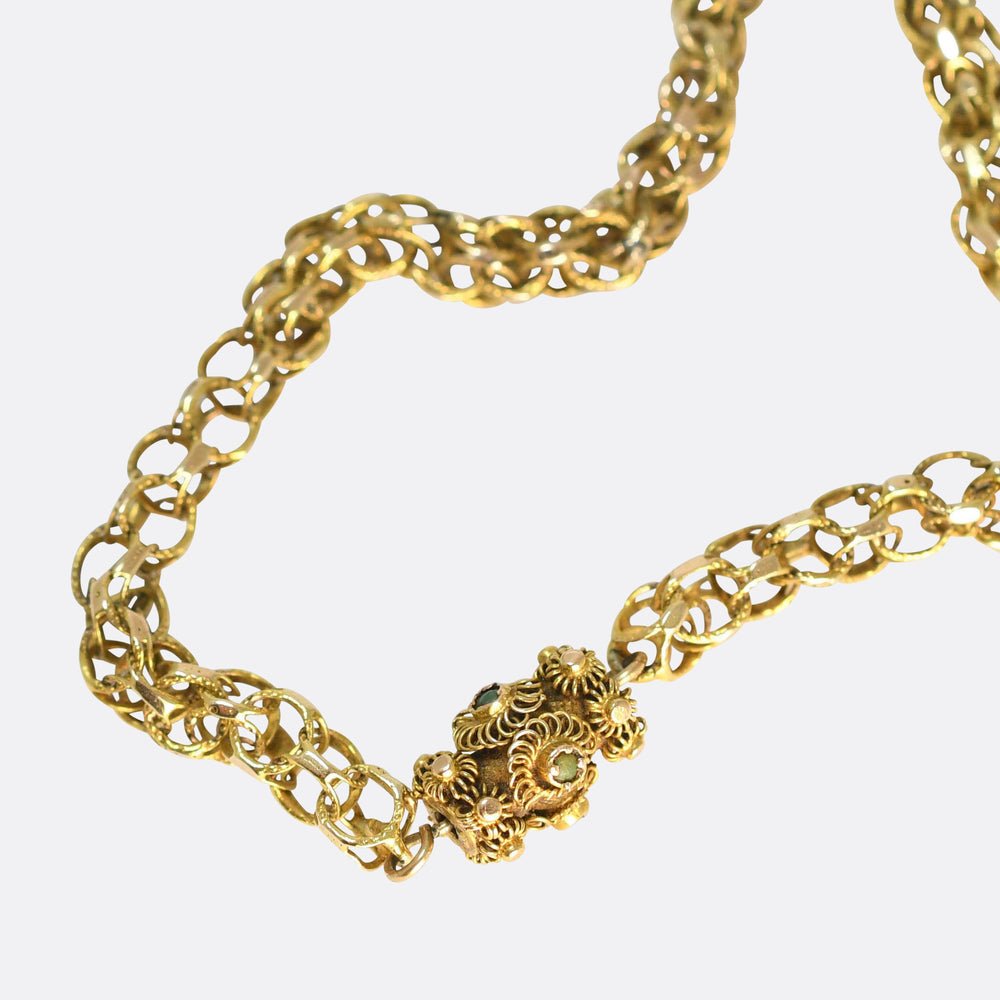 Georgian Gold Long Chain with Turquoise Clasp