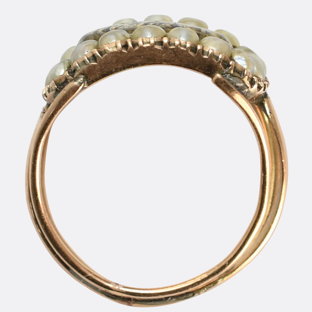 Georgian Hair & Pearl Cluster Memorial Ring