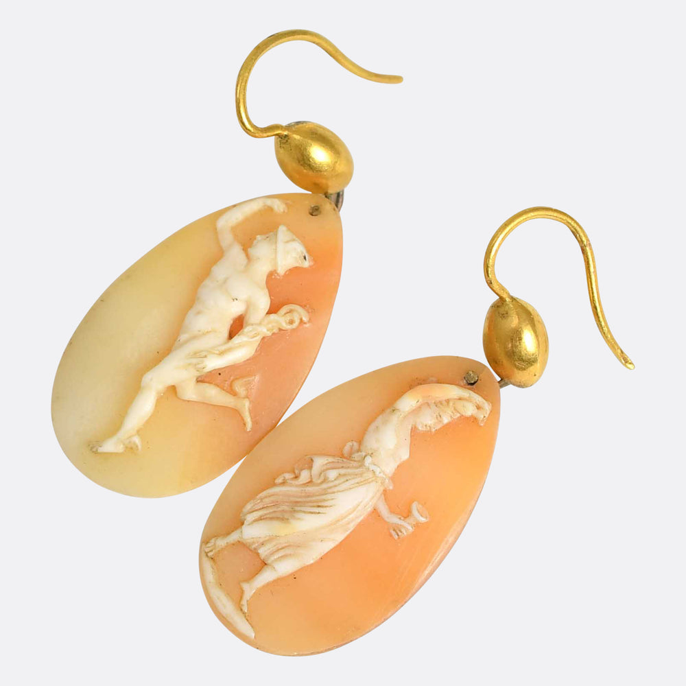 Georgian Hebe & Hermes Shell Cameo Earrings
