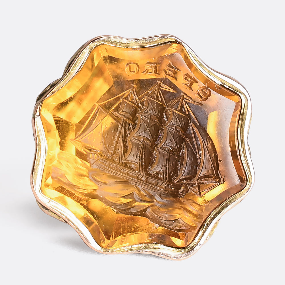 Georgian Hope Ship Intaglio Seal Fob Pendant