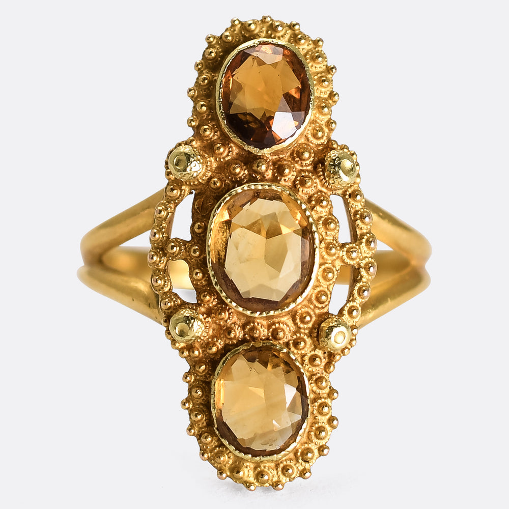 Georgian Imperial Topaz Three-Stone Ring