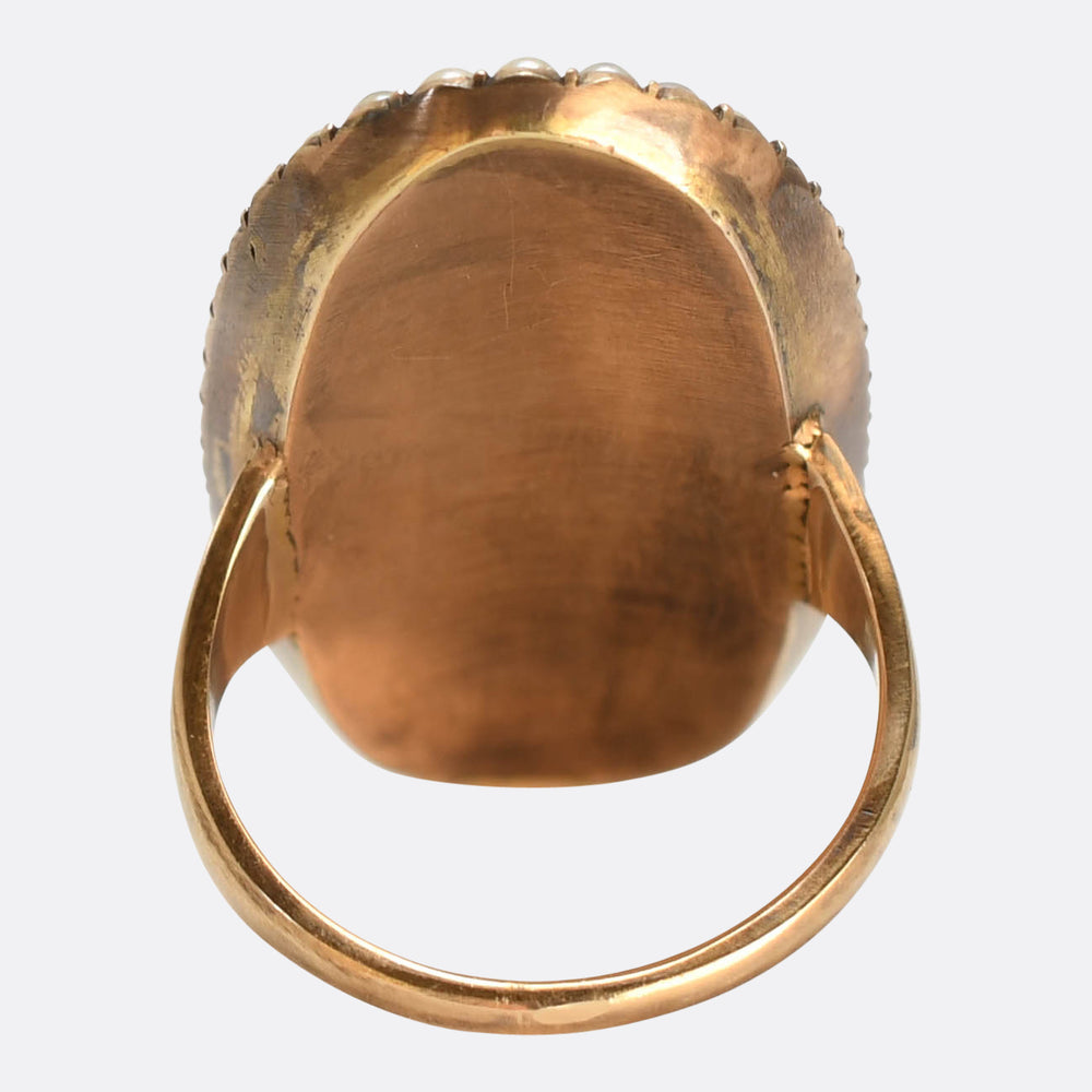 Georgian Pearl, Diamond & Enamel Locket Memorial Ring