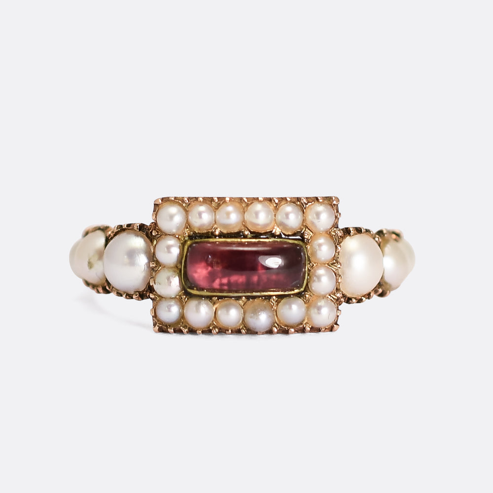 Georgian Pearl & Garnet Half Hoop Ring