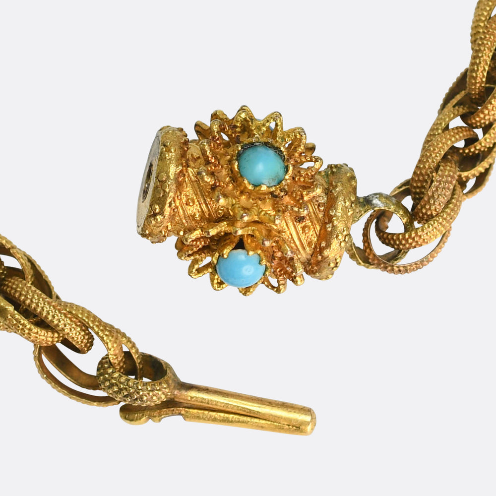 Georgian Pinchbeck Chain With Turquoise Clasp