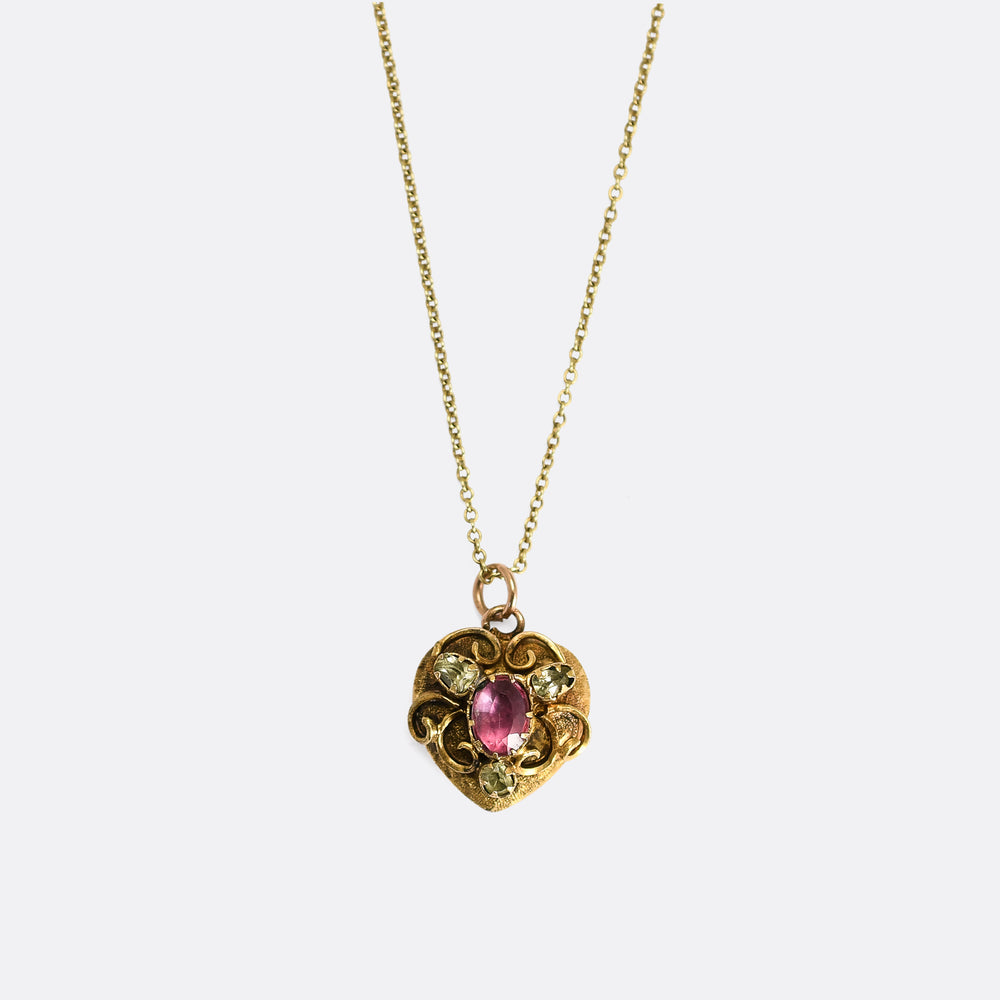 Georgian Pink Topaz & Chrysolite Heart Pendant