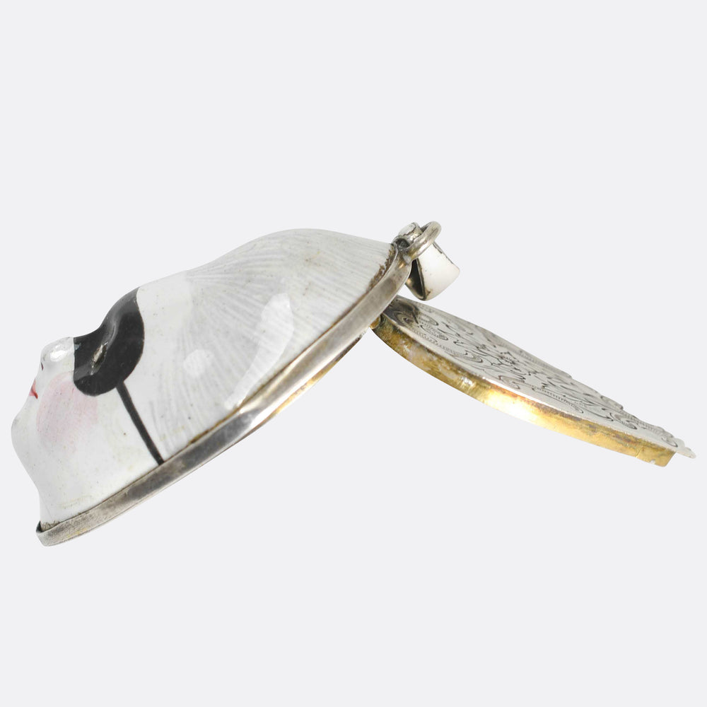 Georgian Porcelain & Silver Masquerade Patch Box Pendant