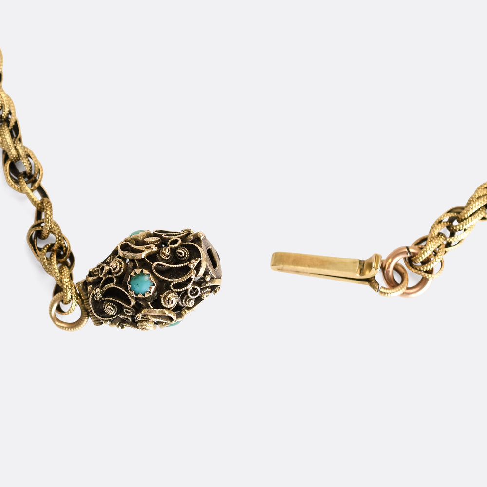 Georgian Regency 15k Gold Turquoise Long Guard Chain