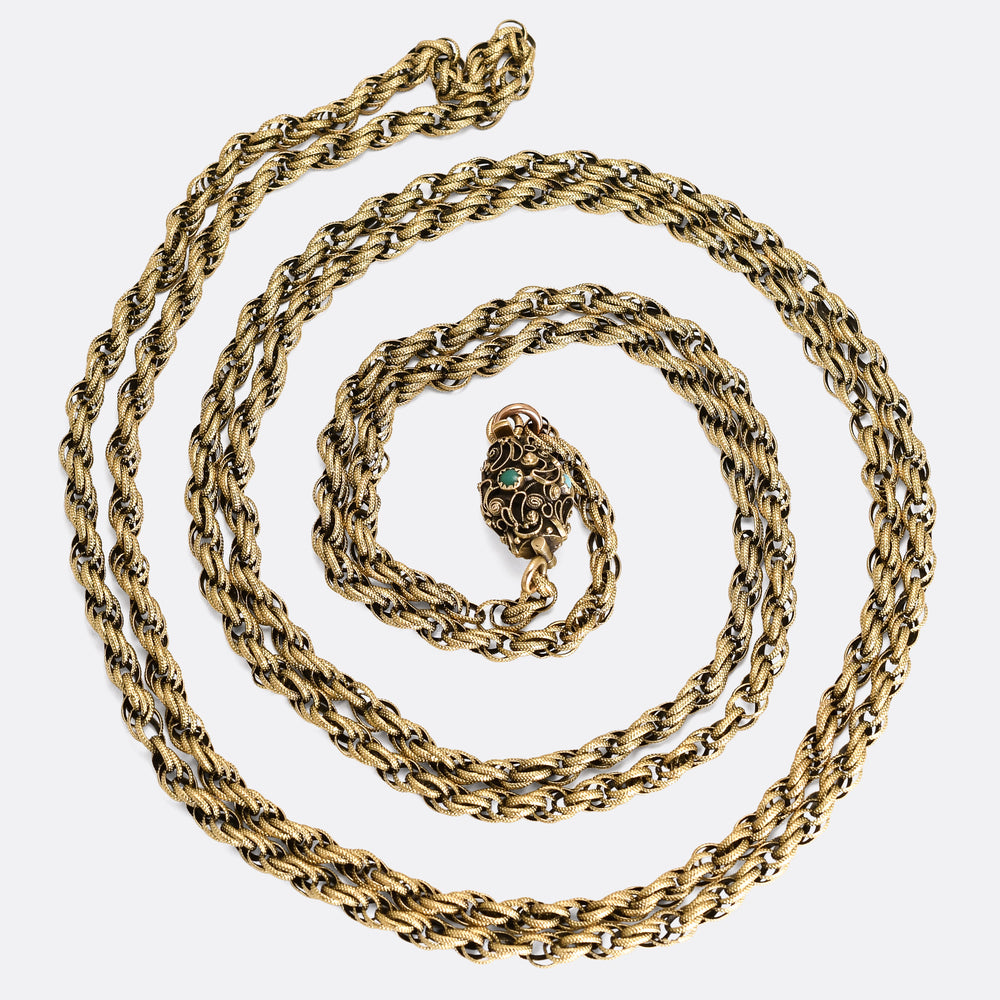 Georgian Regency 15k Gold Turquoise Long Guard Chain
