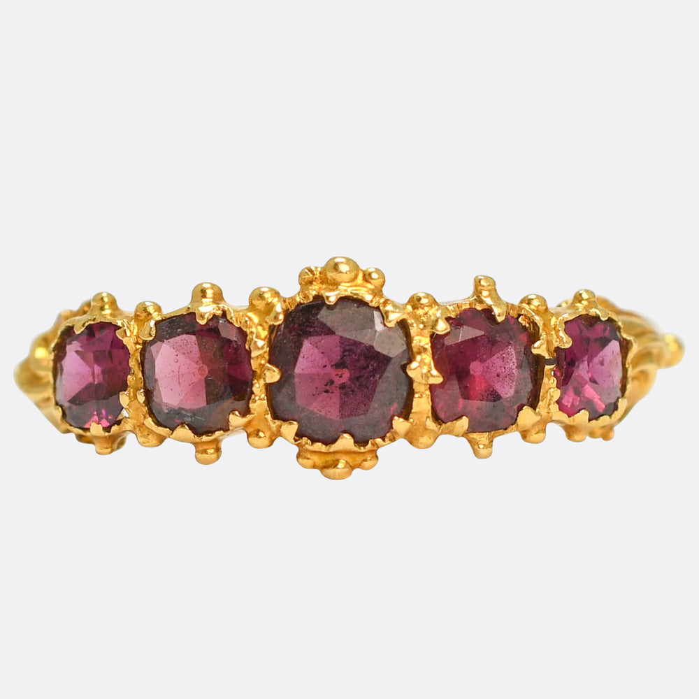 Georgian Regency Almandine Garnet 5-Stone Half Hoop Ring