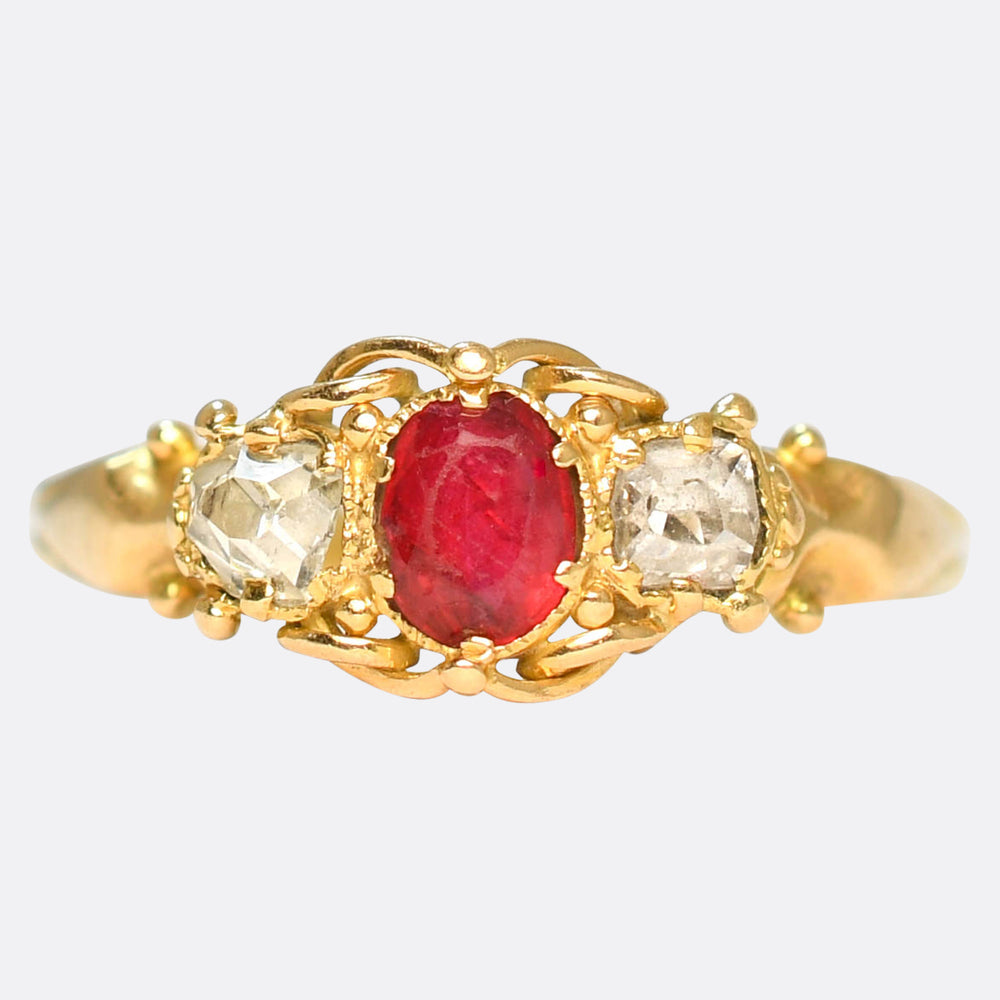 Georgian Regency Ruby & Diamond 3-Stone Ring