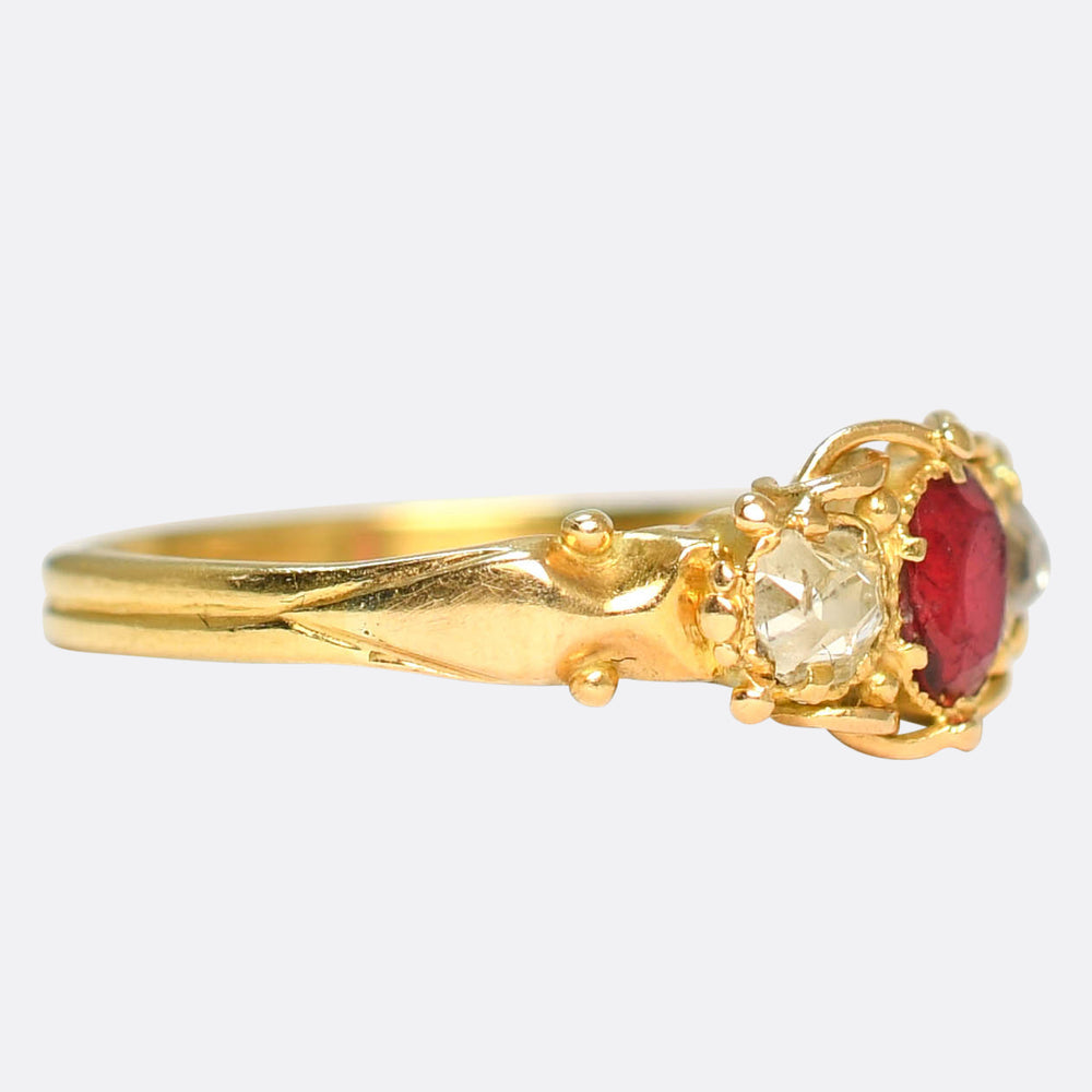 Georgian Regency Ruby & Diamond 3-Stone Ring