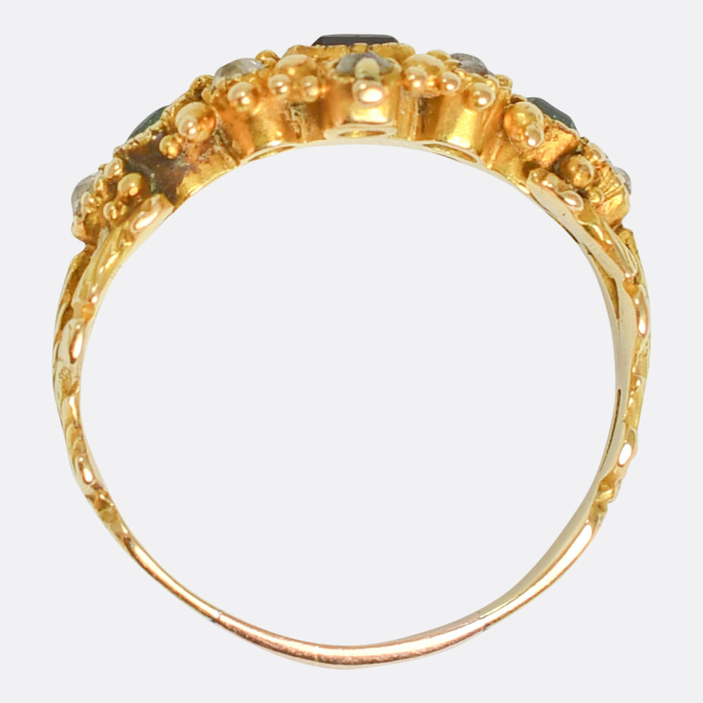 Georgian Regency Tourmaline, Emerald & Diamond Cluster Ring