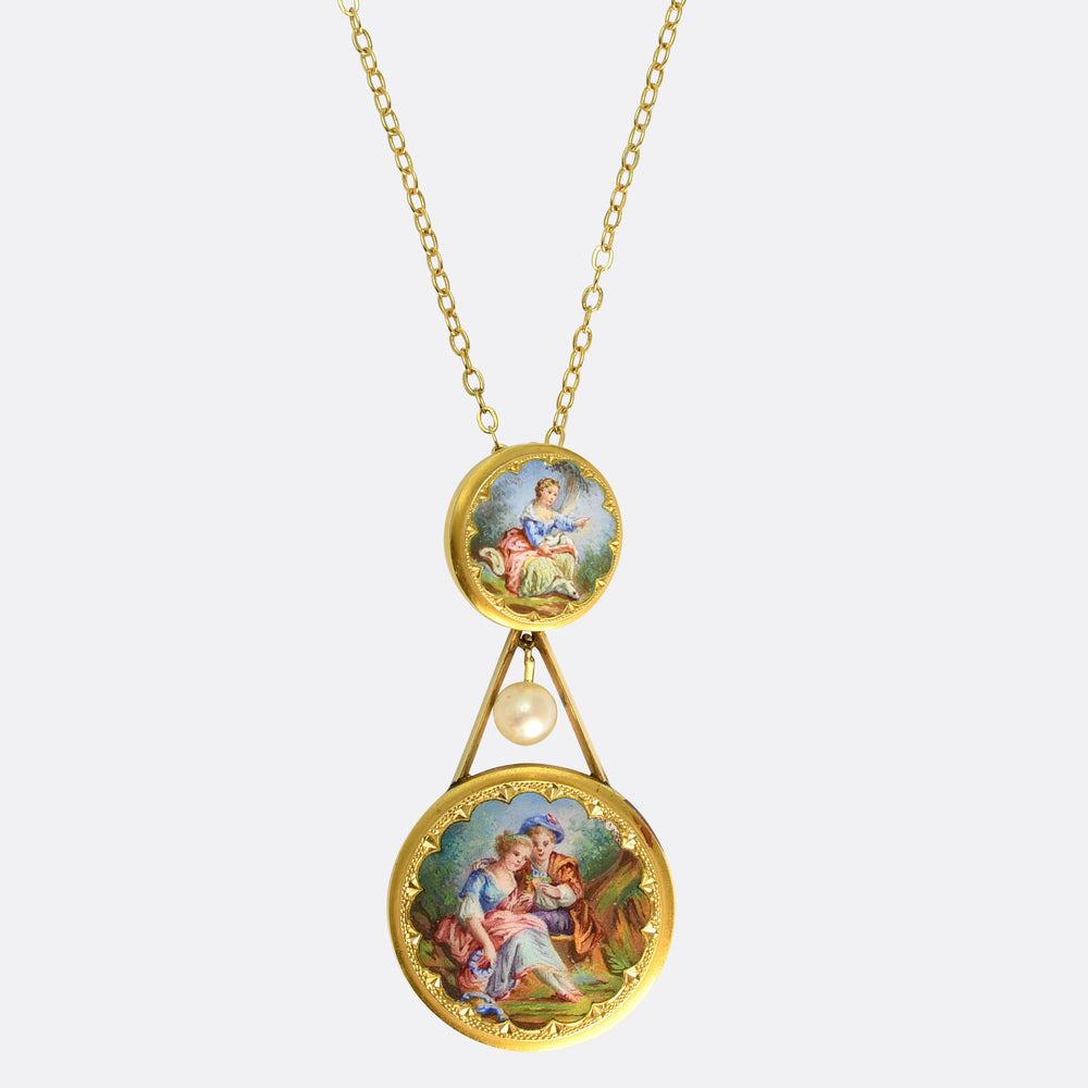 Georgian Swiss Enamel & Pearl Pendant