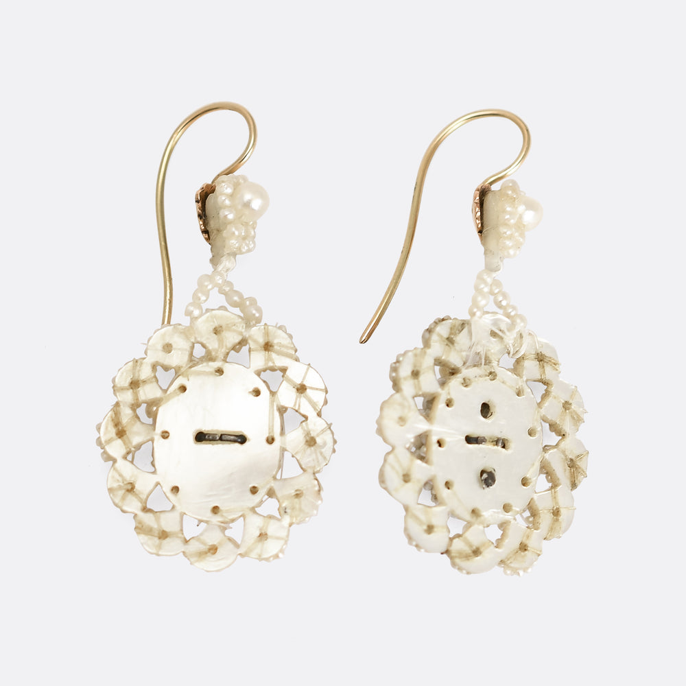 Georgian Topaz & Pearl Cluster Drop Earrings