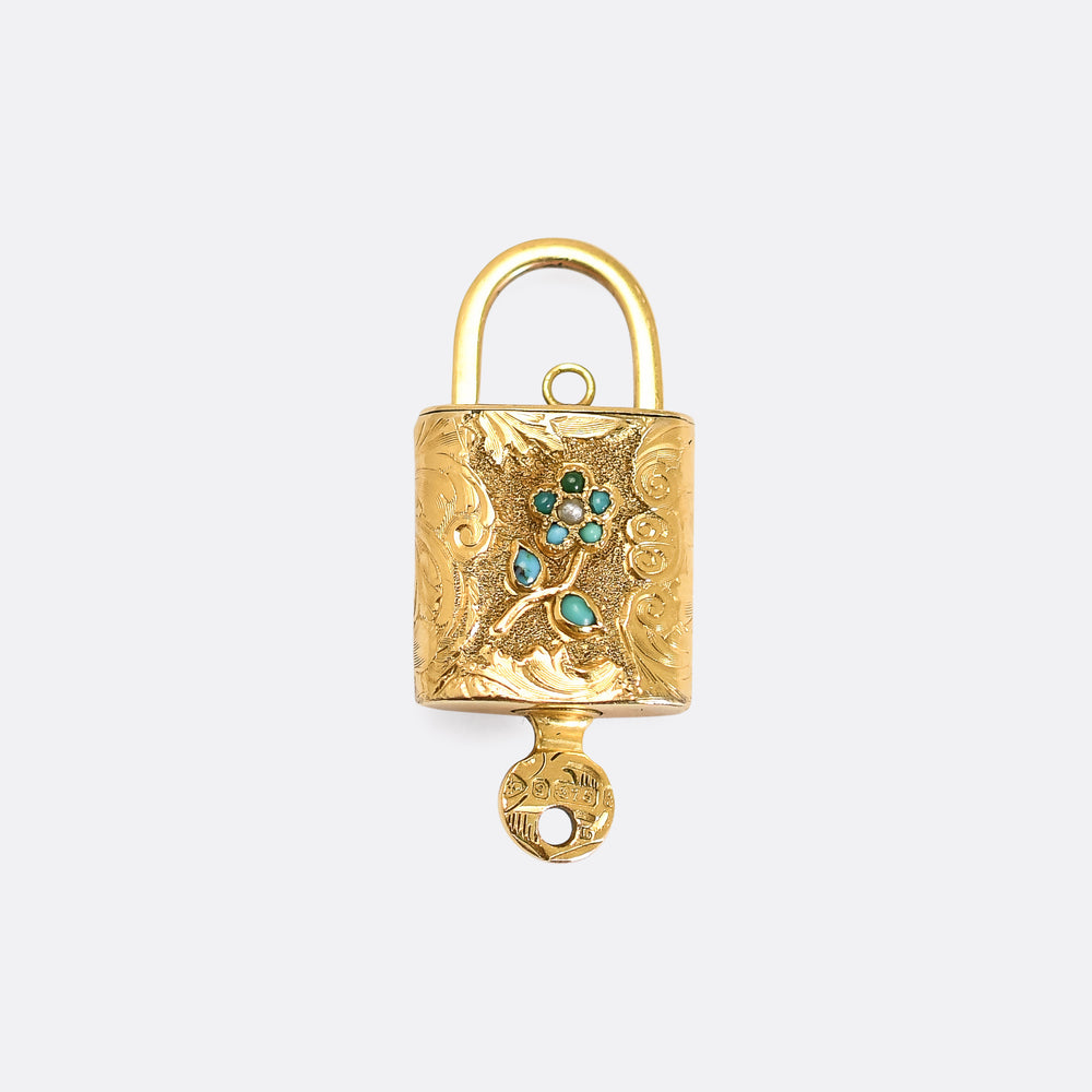 Georgian Turquoise Padlock & Key Charm